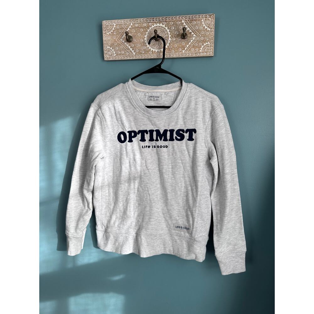 Optimist Gray Life is Good Pullover Crewneck Sweatshirt XS